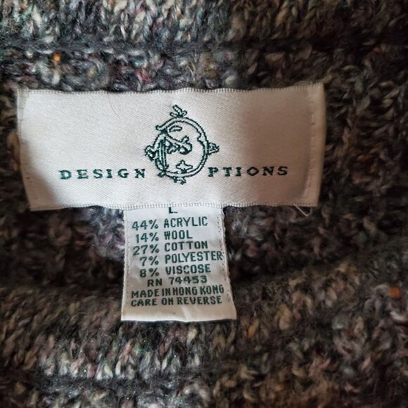 Design Options L Gray Cowl Sweater Oversize Shell Button 3/4 Sleeve Lagenlook - Picture 2 of 10